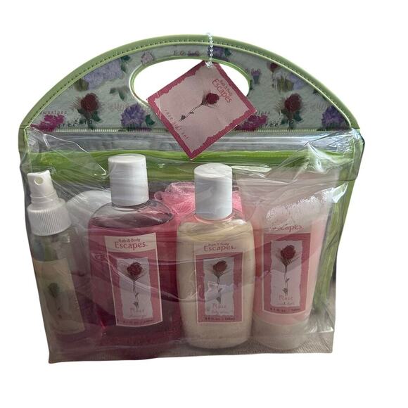 Vintage Bath & Body Works Escapes Cosmetic Bag Set Set Rose Cream Spray Gel - Picture 1 of 16